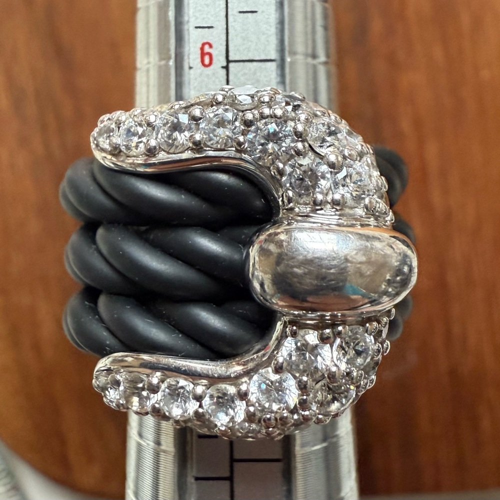 Designer Belle Etoile Sterling Silver 925 Lasso Wide Rubber Buckle Ring sz 7
